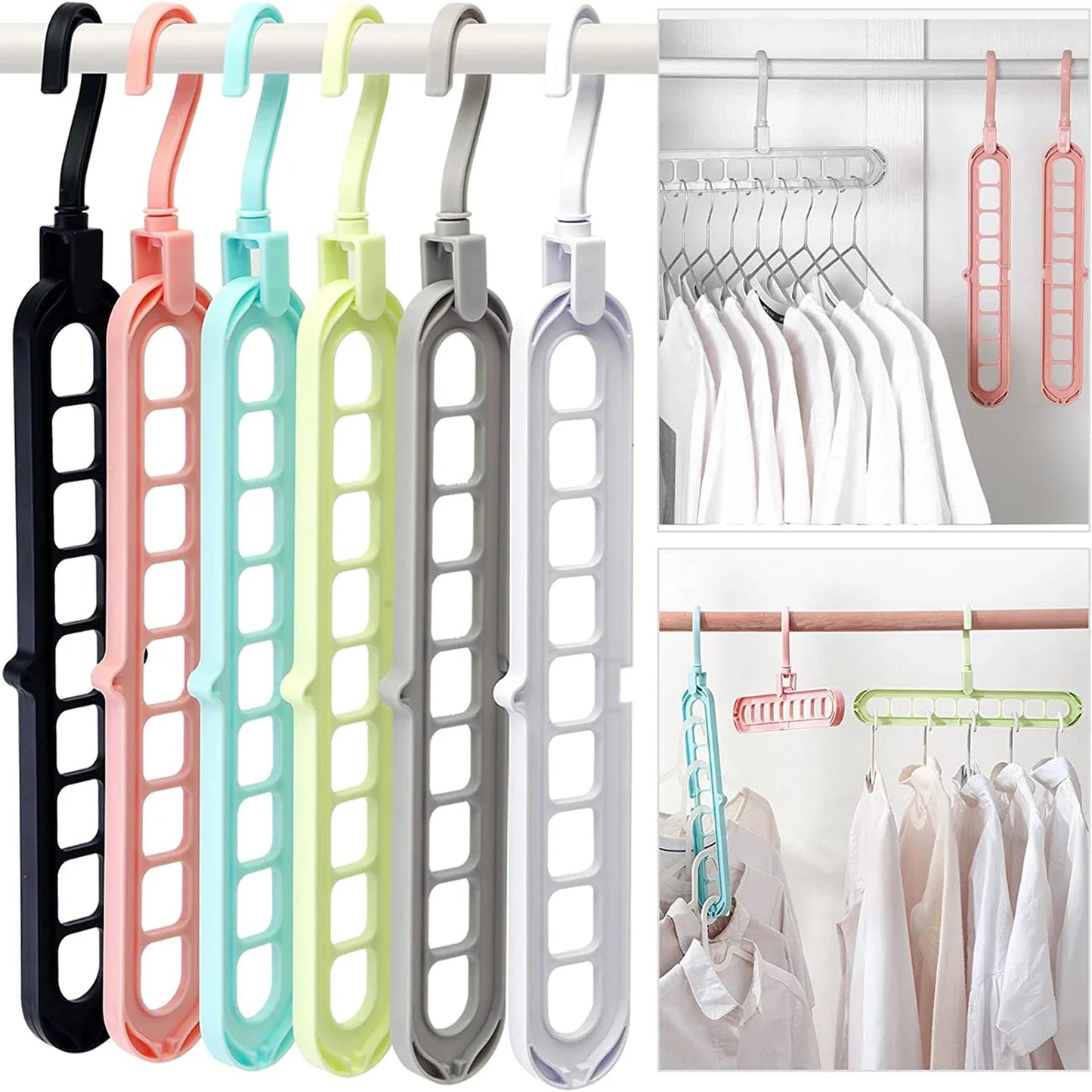 Custom Color Multifunctional Plastic Hanger Space-Saving 9 Holes Hanger for Cloths Wardrobe Storage Rack